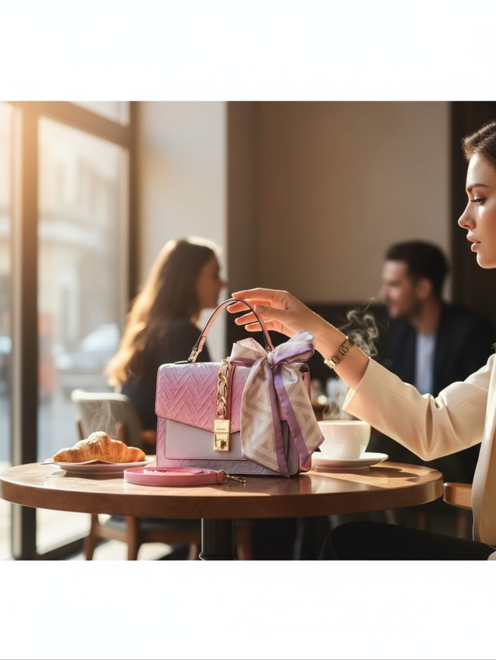ALDO Blush Pink Lavender Ombré Satchel Crossbody | Gold Chain Accent | Dust Bag - Picture 6 of 13